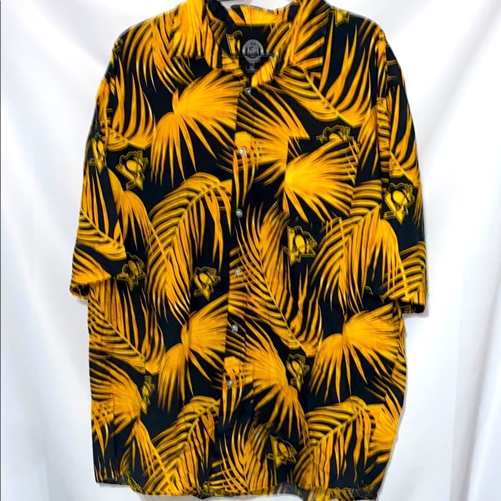 NHL PITTSBURG PENGUINS Black Yellow cotton TROPICAL PENGUIN SHIRT MENS SIZE 3XL